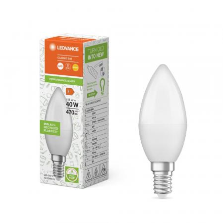 Ledvance E14 LED Kerzenlampe Recycled Plastic 4,5W wie 40W warmweißes Licht 2700K